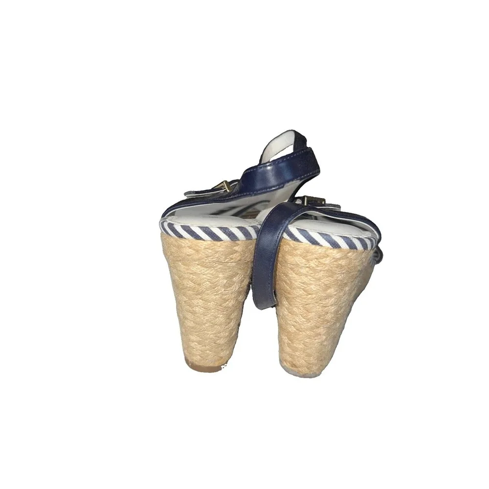Kelly & Katie Navy Blue White Striped Espadrille Wedge Sandals Women's Size 9